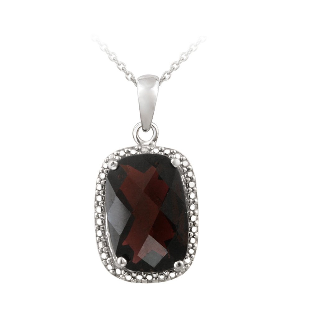 Sterling Silver 7ct Garnet & Diamond Accent Cushion Cut Necklace P12555G