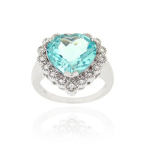 Sterling Silver 7ct. Blue Topaz & CZ Heart Ring Size 10 R11858BT-10
