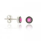 Sterling Silver 7mm Pink Rhinestone Mini Round Stud Earrings E9393DPK