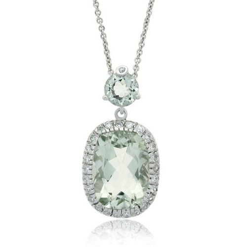 Sterling Silver 8.0ct. TGW Green Amethyst & CZ Rectangular Pendant P11154GA