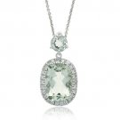 Sterling Silver 8.0ct. TGW Green Amethyst & CZ Rectangular Pendant P11154GA