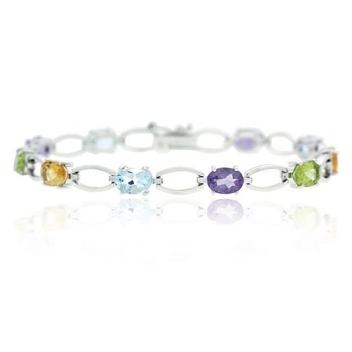 Sterling Silver 8.30ct. TGW Multi Gemstone Oval Link Bracelet B11383M1