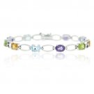 Sterling Silver 8.30ct. TGW Multi Gemstone Oval Link Bracelet B11383M1
