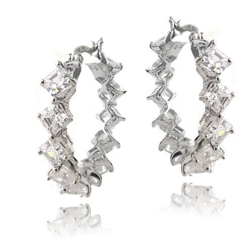 Sterling Silver 8.5ct Asscher Cut CZ Hoop Earrings H13414