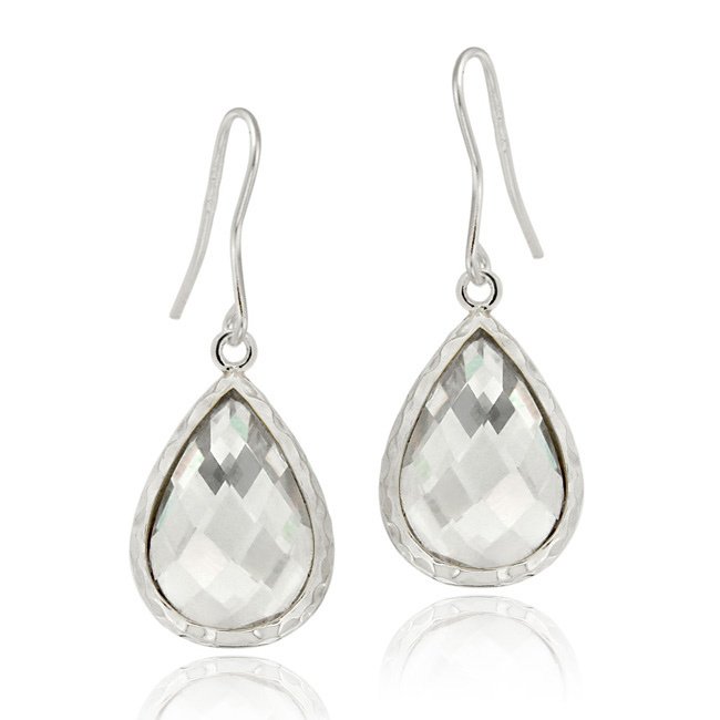 Sterling Silver 8ct CZ Teardrop Brushed Dangle Earrings E12491