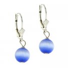 Sterling Silver 8mm Blue Cats Eye Bead Lever-Back Earrings E9832LBL