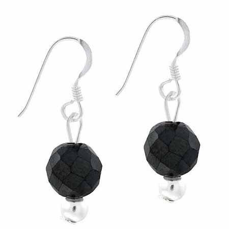 Sterling Silver 8mm Onyx Bead Dangle Earrings E9203OF