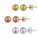 Sterling Silver 8mm Tri-Color 3-Pair Ball Stud Earrings Set S11790