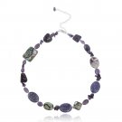 Sterling Silver Abalone, Amethyst Chips & Nuggets Fashion Necklace N12234M