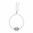 Sterling Silver Adjustable Two Toned Enameled Evil Eye Friendship Bracelet