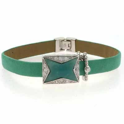 Sterling Silver Amazonite & CZ Turquoise Leather Bracelet B2874