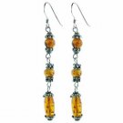 Sterling Silver Amber & Bali Bead Dangle Earrings E4746AR