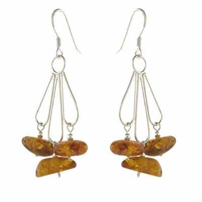 Sterling Silver Amber Chips Chandelier Dangle Earrings E2747AR