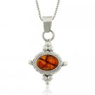 Sterling Silver Amber East West Bali Bead Oval Pendant P8627AR