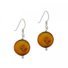 Sterling Silver Amber Freshwater Cultured Coin Pearl Dangle Earrings E9509M2