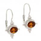 Sterling Silver Amber Stone & Bali Bead LeverBack Earrings E9896AR