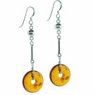 Sterling Silver Amber Stone Bar & Bead Dangle Earrings E4747AR