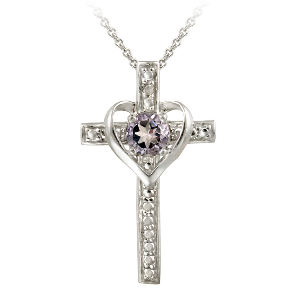 Sterling Silver Amethyst & Diamond Accent Cross Heart Pendant P12244A