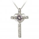 Sterling Silver Amethyst & Diamond Accent Cross Heart Pendant P12244A