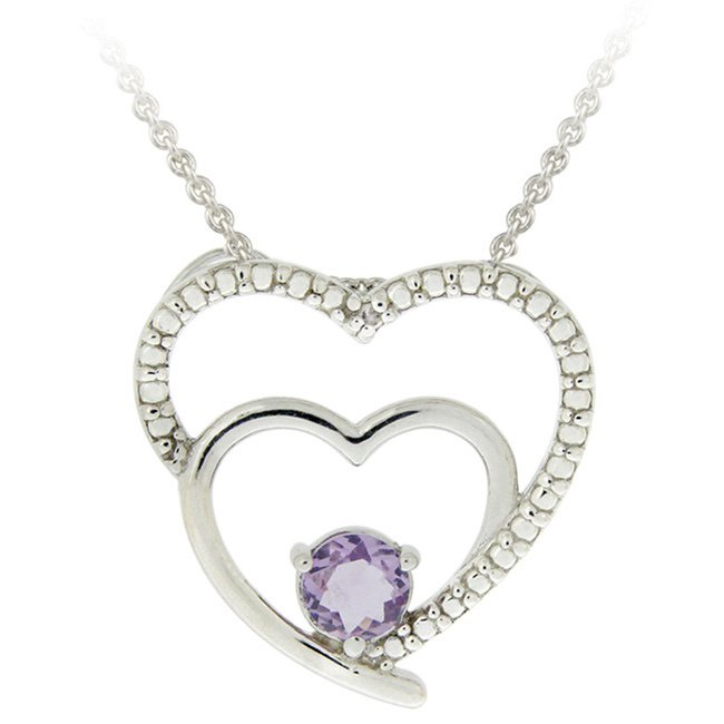 Sterling Silver Amethyst & Diamond Accent Double Open Heart Pendant P12046A