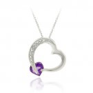 Sterling Silver Amethyst & Diamond Accent Floating Open Heart Pendant P11623A