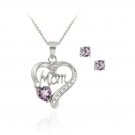 Sterling Silver Amethyst & Diamond Accent MOM Heart Pendant and Earrings Set S10843A