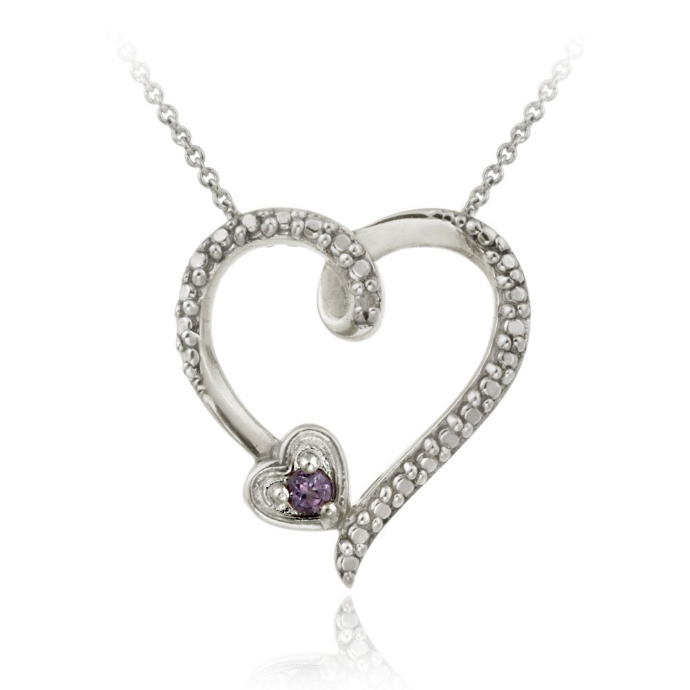 Sterling Silver Amethyst & Diamond Accent Open Heart Pendant P12015A
