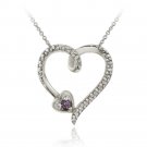 Sterling Silver Amethyst & Diamond Accent Open Heart Pendant P12015A