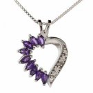 Sterling Silver Amethyst & Diamond Accent Open Heart Pendant P5047A