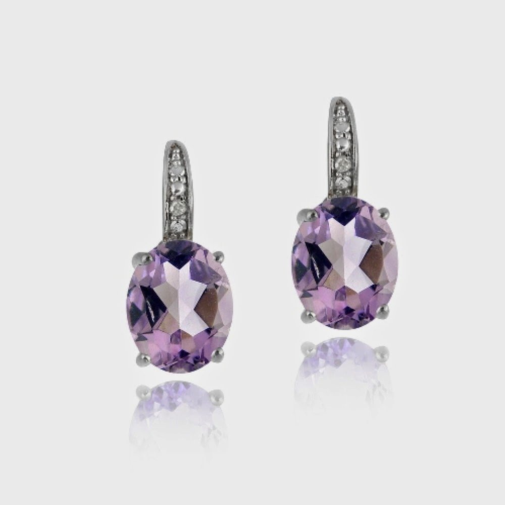 Sterling Silver Amethyst & Diamond Accent Oval Leverback Earrings E10511A