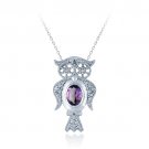Sterling Silver Amethyst & Diamond Accent Owl Necklace P12710A