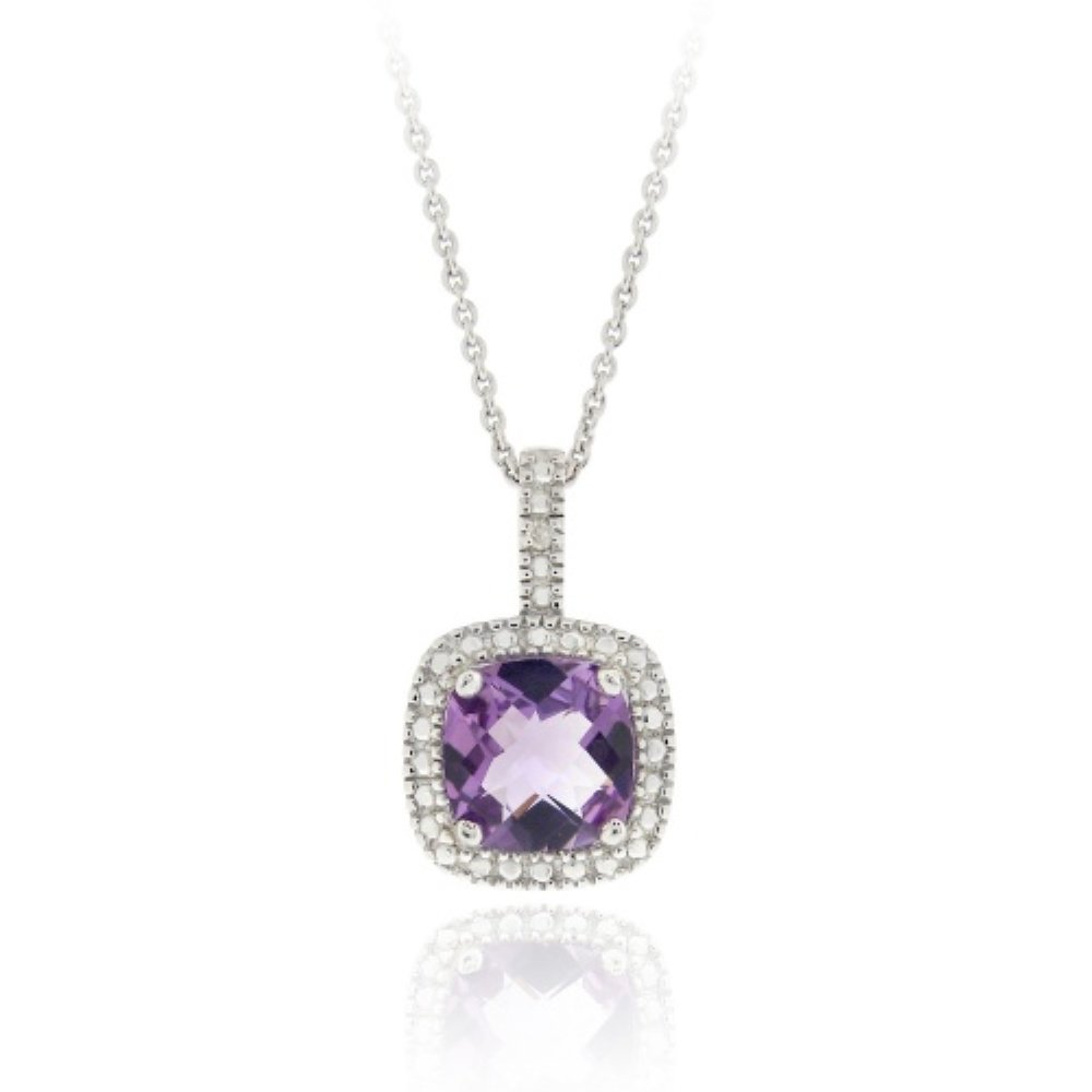 Sterling Silver Amethyst & Diamond Accent Square Pendant P11678A