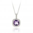 Sterling Silver Amethyst & Diamond Accent Square Pendant P11678A