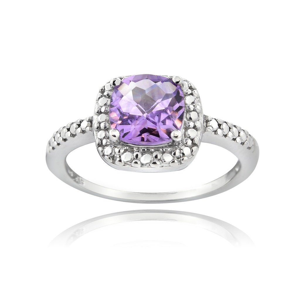 Sterling Silver Amethyst & Diamond Accent Square Ring Size 6 R11679A-6
