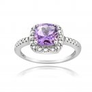 Sterling Silver Amethyst & Diamond Accent Square Ring Size 6 R11679A-6