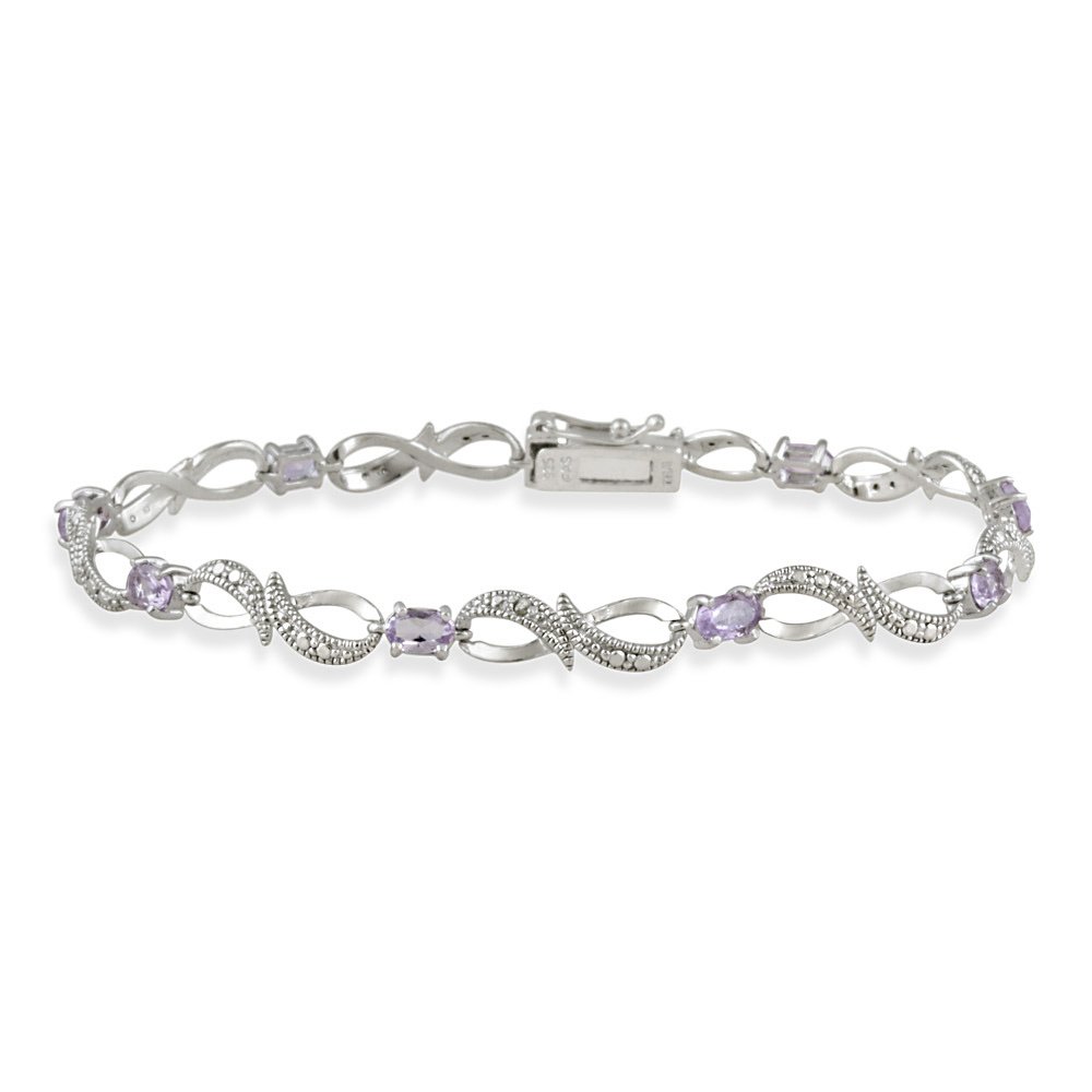 Sterling Silver Amethyst & Diamond Accent Swirl Infinity Bracelet B12016A