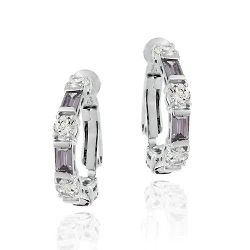 Sterling Silver Amethyst & White CZ Hoop Earrings E2866LAZ