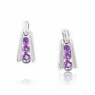 Sterling Silver Amethyst 3 Stone Earrings E2753A