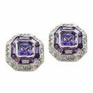 Sterling Silver Amethyst and Colorless CZ Modern Octagon Earrings E5069AZ
