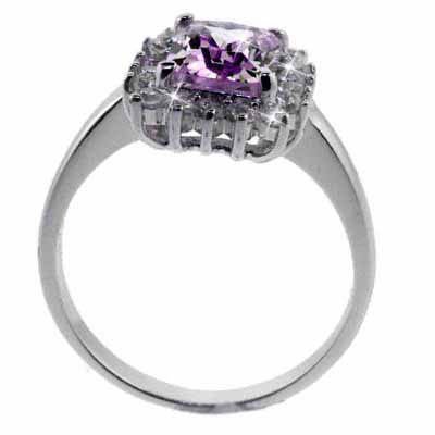 Sterling Silver Amethyst CZ & Clear CZ Border Ring Size 6 R1548AZ-6