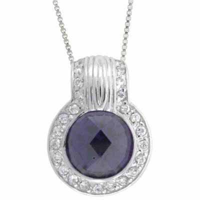 Sterling Silver Amethyst CZ & Clear CZ Round Pendant P2599AZ