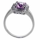 Sterling Silver Amethyst CZ & Clear CZ Square Ring Size 10 R1548AZ-10