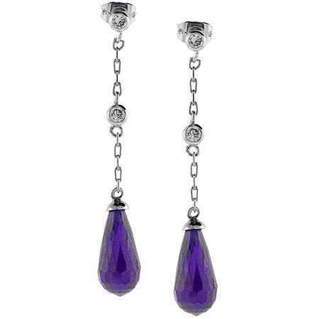 Sterling Silver Amethyst CZ & Clear CZ Teardrop Earrings E5040AZ
