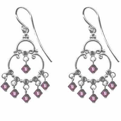 Sterling Silver Amethyst CZ & Purple Swarovski Elements Chandelier Earrings E4342A