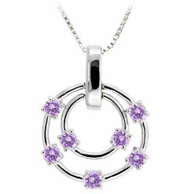 Sterling Silver Amethyst CZ Double Circle Floating Pendant P2667AZ