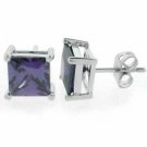 Sterling Silver Amethyst CZ Square Stud Earrings E4319AZ