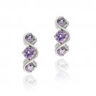 Sterling Silver Amethyst CZ Three Stone S Design Earrings E4318AZ