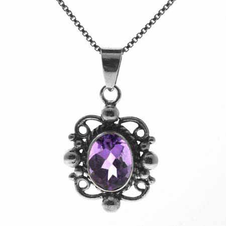 Sterling Silver Amethyst Filigree Oval Pendant P8326A