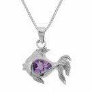 Sterling Silver Amethyst Fish Pendant P4641A
