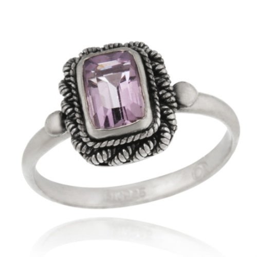 Sterling Silver Amethyst Rectangular Ring Size 10 R130-10
